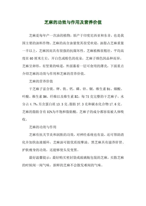 芝麻的功效与作用及营养价值