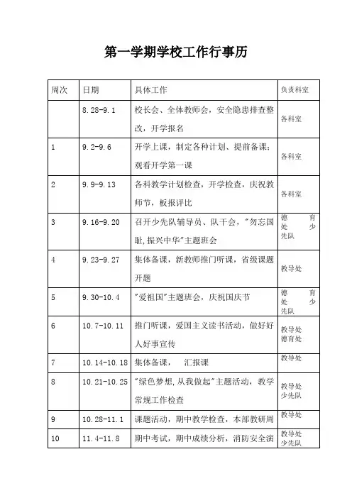 第一学期学校工作行事历