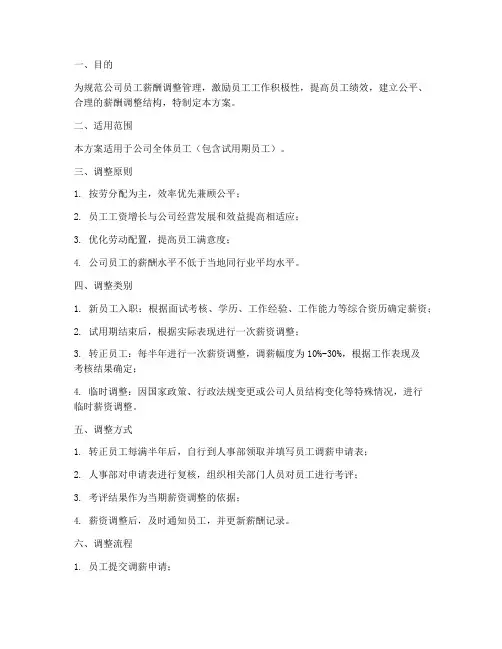 员工调薪管理制度建议方案