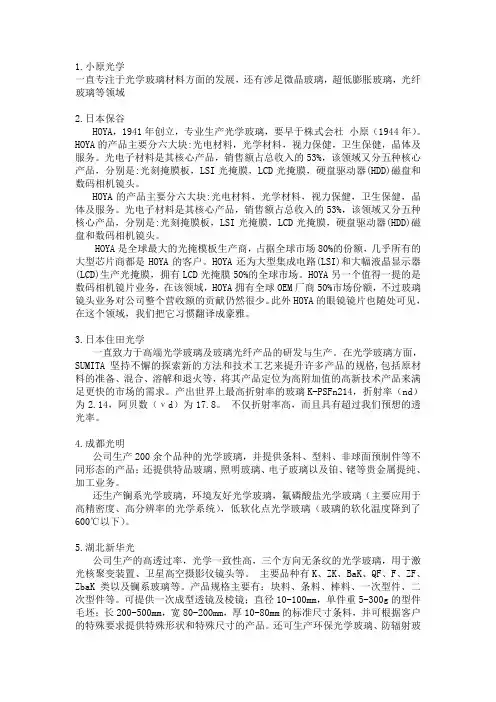 光学玻璃厂商