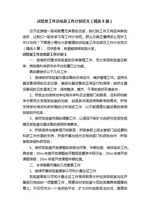 试验室工作总结及工作计划范文（精选5篇）