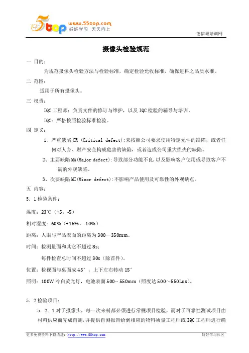 手机摄像头检验规范