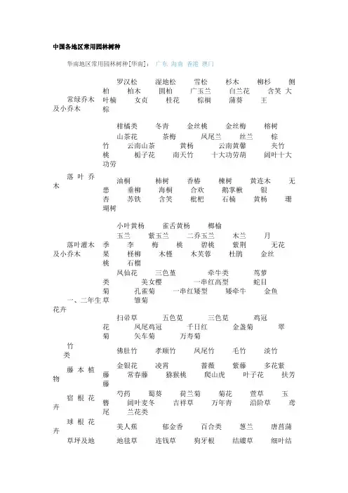 中国各地区常用园林树种介绍