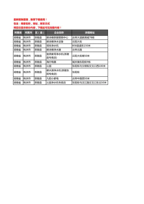 新版湖南省株洲市茶陵县净水器企业公司商家户名录单联系方式地址大全10家