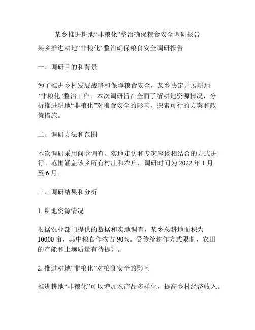 某乡推进耕地“非粮化”整治确保粮食安全调研报告