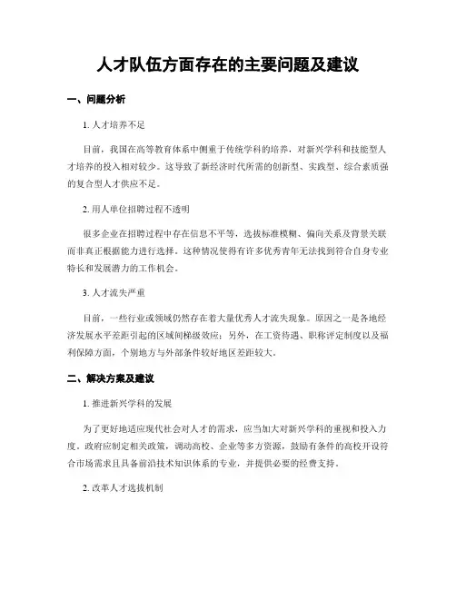 人才队伍方面存在的主要问题及建议
