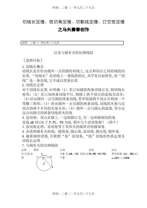 圆切线长定理、弦切角定理、切割线定理、相交弦定理