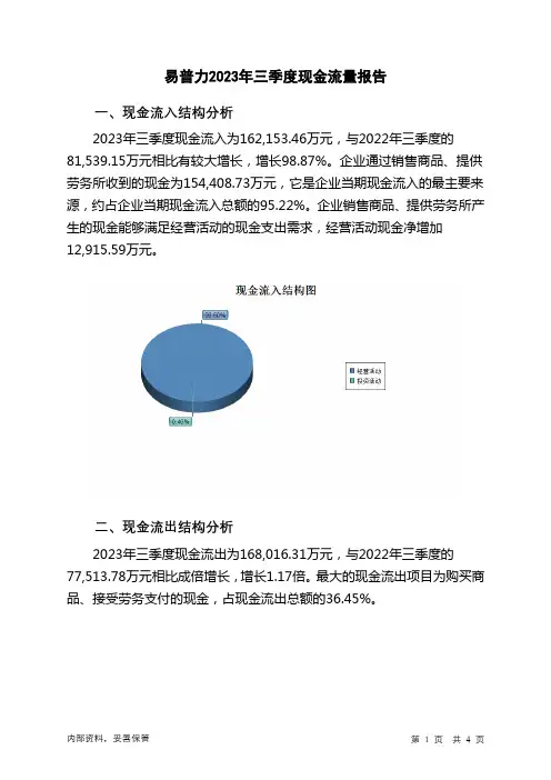 002096易普力2023年三季度现金流量报告