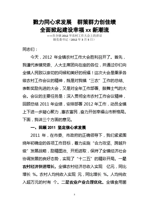 xx镇2012年农村工作会讲话