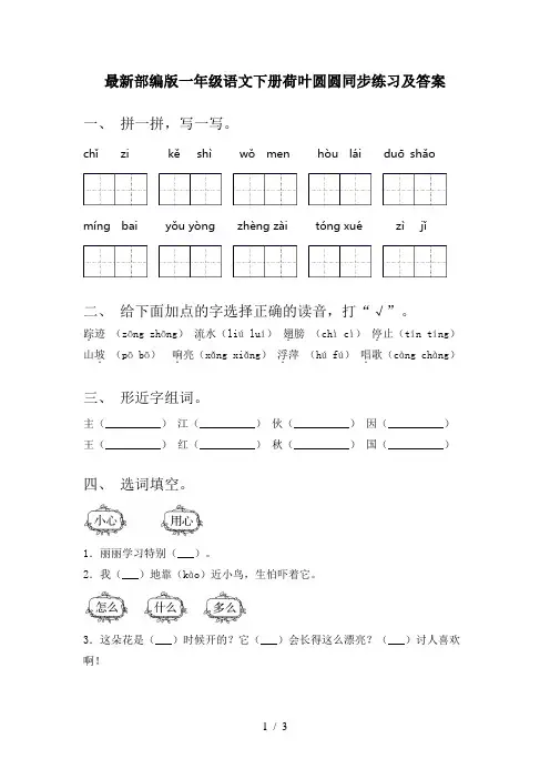 最新部编版一年级语文下册荷叶圆圆同步练习及答案