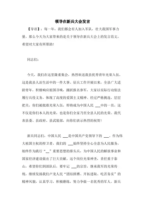2020年领导在新兵大会发言