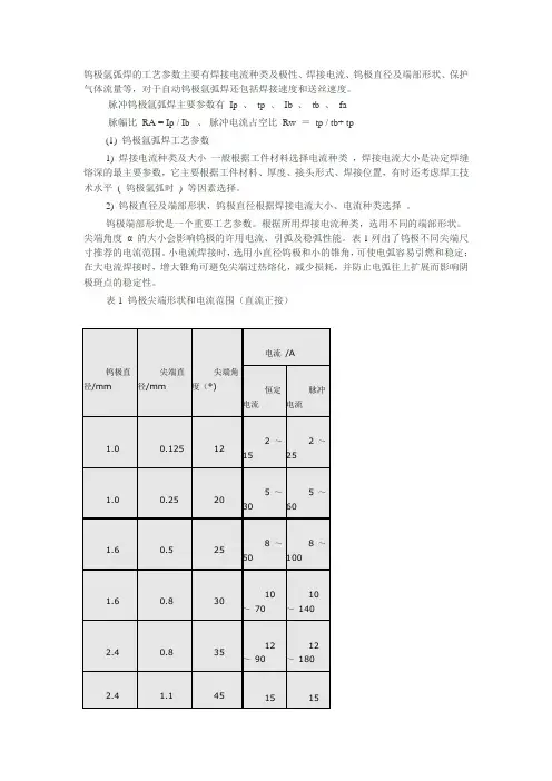 钨极氩弧焊的工艺参数主要有焊接电流种类及极性