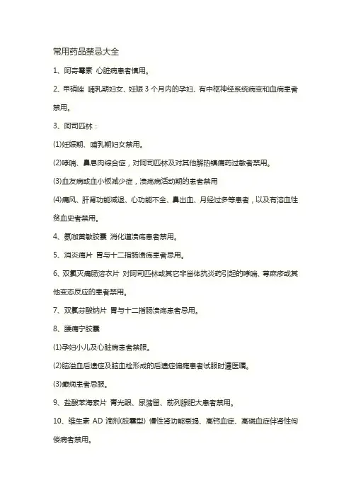 常用药品禁忌