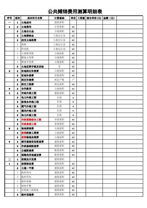公共摊销费用测算明细表模板