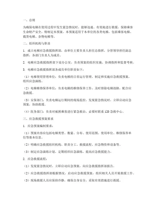电梯应急救援预案规定要求