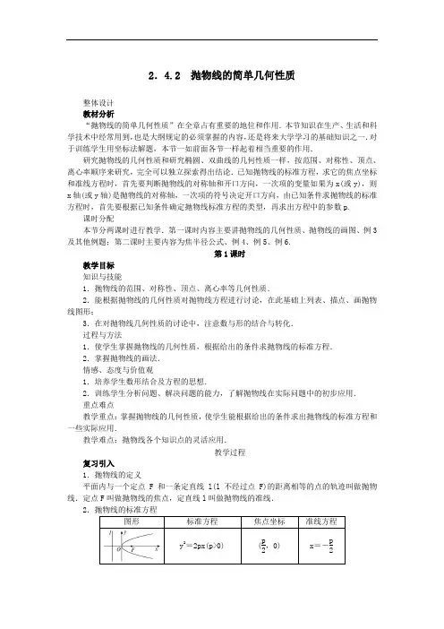 2.4.2 抛物线的简单几何性质1