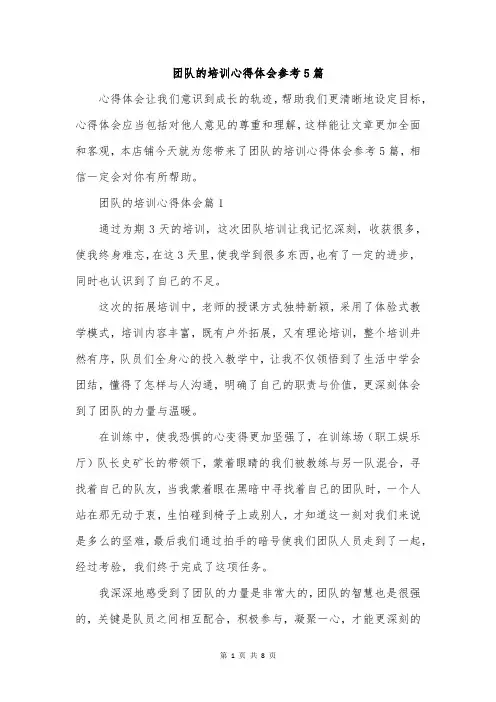 团队的培训心得体会参考5篇