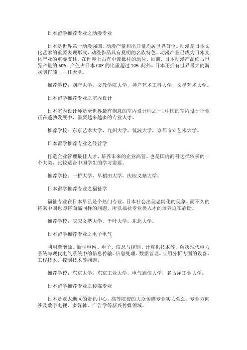 最新日本优秀专业以及院校推荐