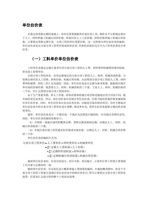 单位估价表