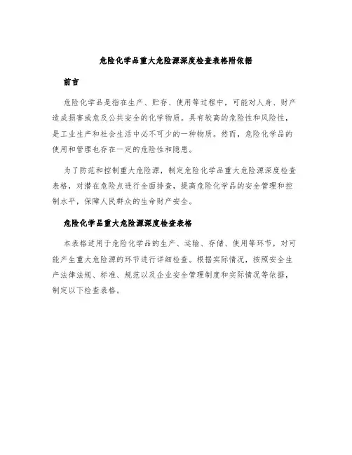危险化学品重大危险源深度检查表格附依据
