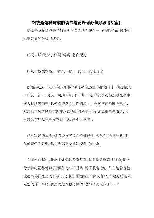 2021年钢铁是怎样炼成的读书笔记好词好句好段【3篇】