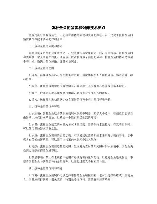 蛋种金鱼的鉴赏和饲养技术要点