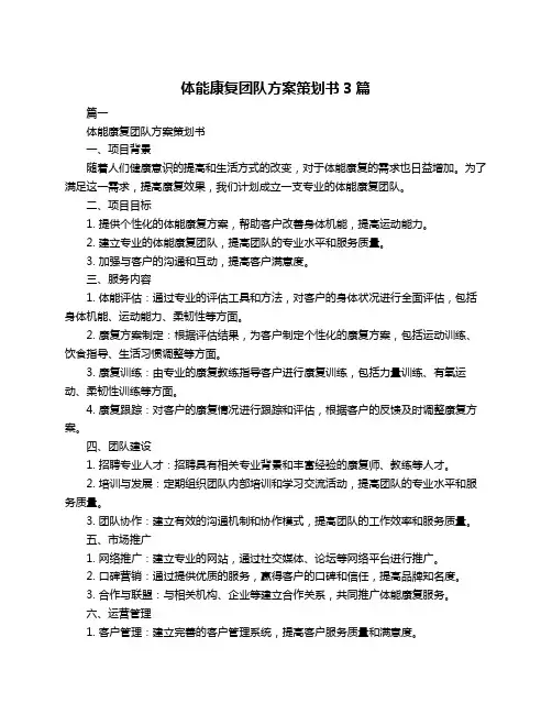 体能康复团队方案策划书3篇