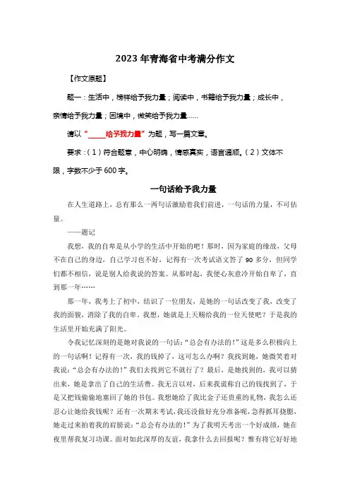 2023年青海省中考满分作文《一句话给予我力量》