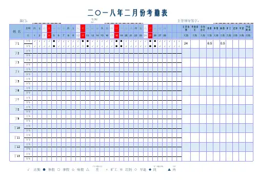 2018年-2039年Excel电子版考勤表 自动智能计算考勤天数