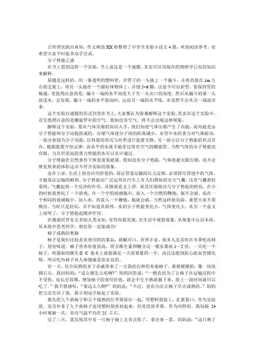 中学生实验小论文4篇