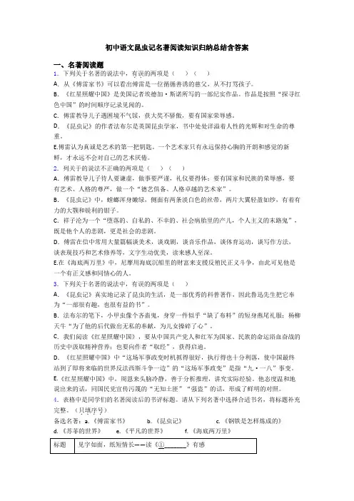 初中语文昆虫记名著阅读知识归纳总结含答案