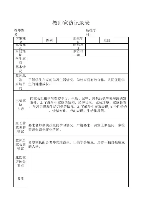 教师家访记录表模板