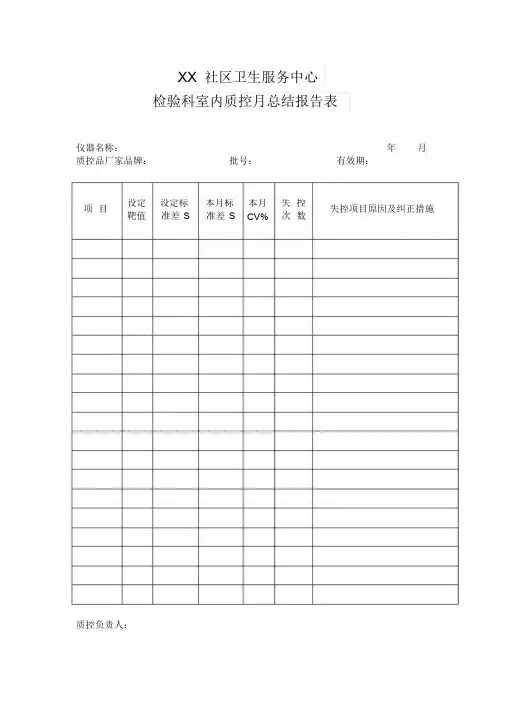 检验科室内质控月度总结