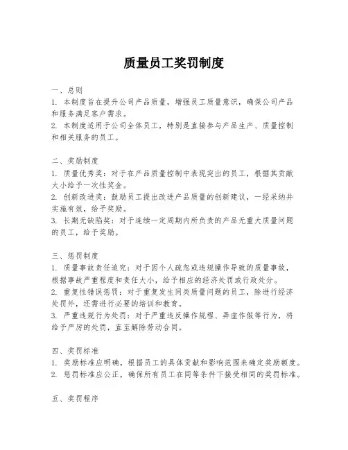 质量员工奖罚制度