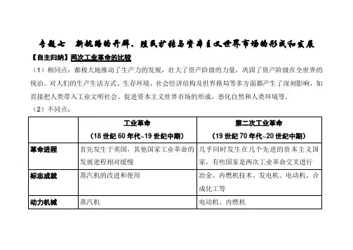 高三历史——两次工业革命对比简表