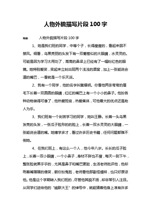 人物外貌描写片段100字