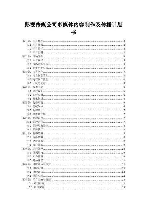 影视传媒公司多媒体内容制作及传播计划书