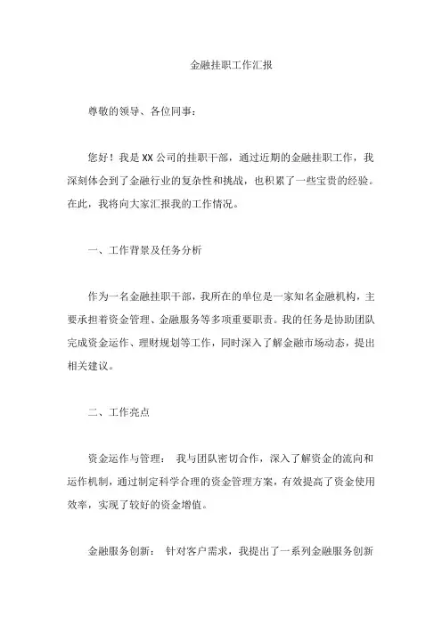 金融挂职工作汇报
