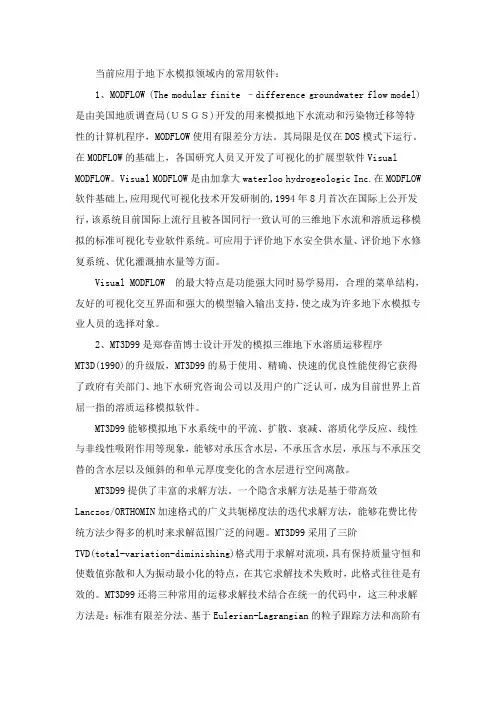 当前应用于地下水模拟领域内的常用软件