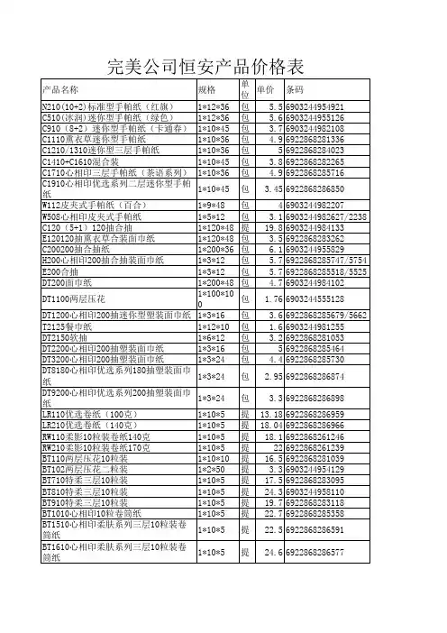 甘肃学生城完美公司恒安报价单