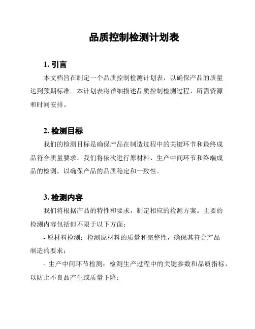 品质控制检测计划表