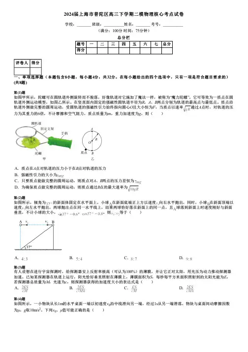 2024届上海市普陀区高三下学期二模物理核心考点试卷