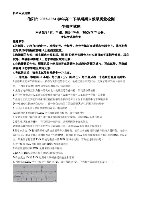 河南省信阳市2023-2024学年高一下学期期末教学质量检测生物学试题(含答案)