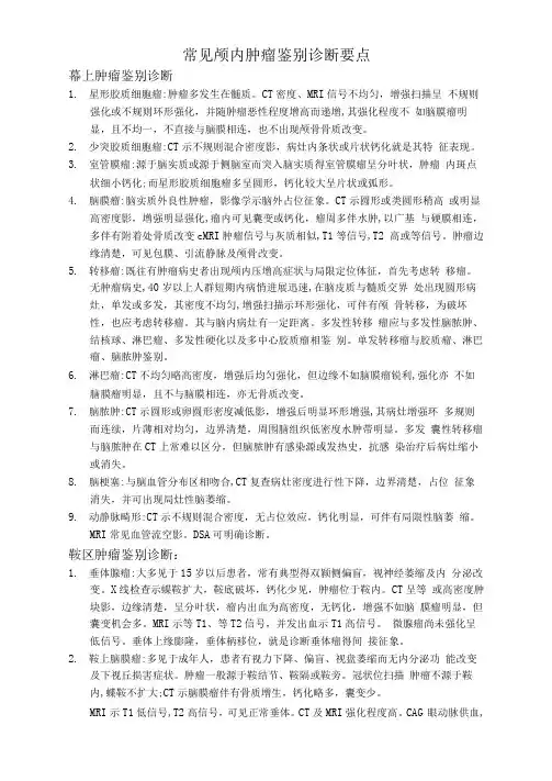 常见颅内肿瘤鉴别诊断要点