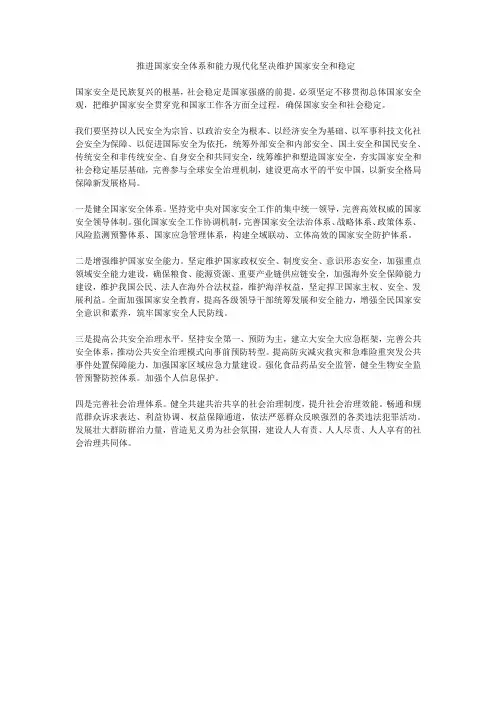 推进国家安全体系和能力现代化坚决维护国家安全和稳定