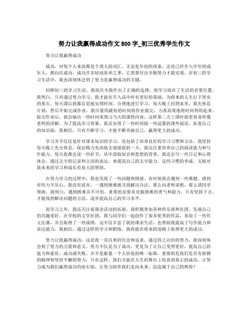 努力让我赢得成功作文800字_初三优秀学生作文