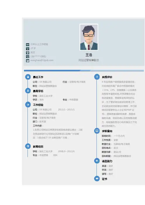 【简历模板】网站运营销售副总求职简历模板