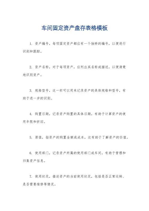 车间固定资产盘存表格模板