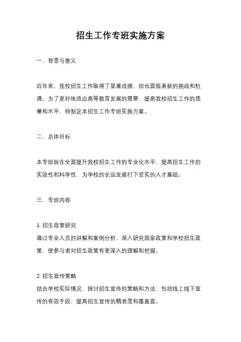 招生工作专班实施方案