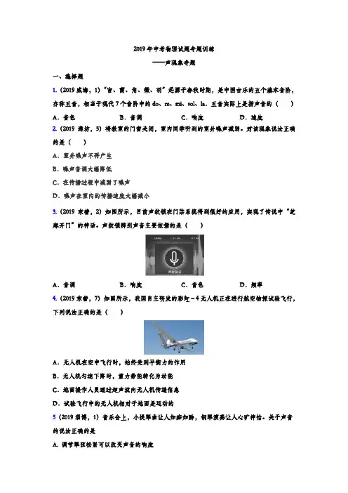 2019年中考物理试题专题训练——声现象专题(word版含答案)